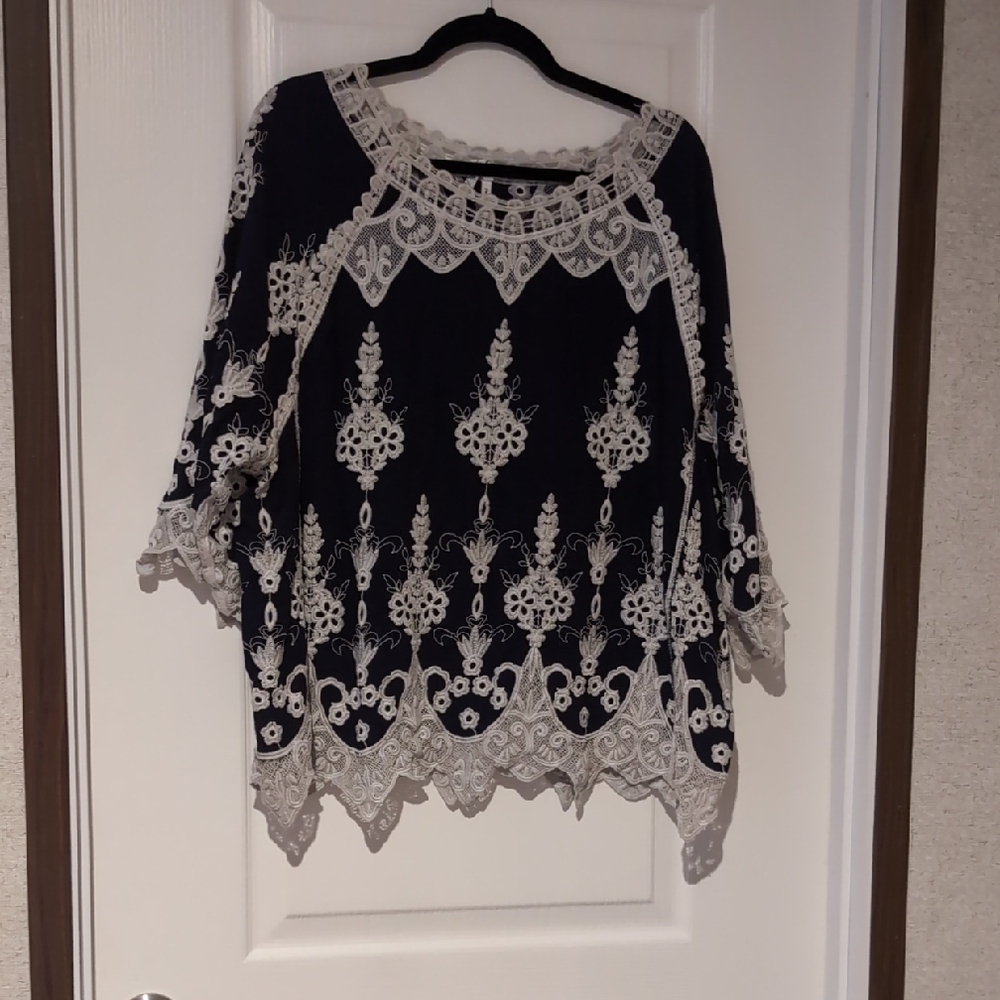 Navy And White Blouse, 1X